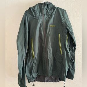 Green Patagonia rain jacket